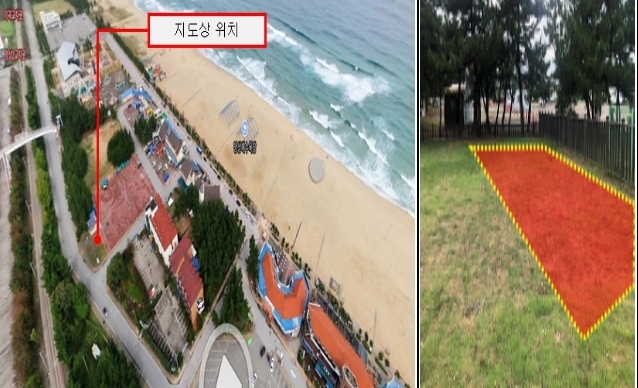 출발지 이‧착륙장 위치(망상해수욕장 상가 뒤편 공터)