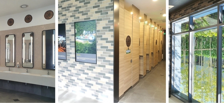 진영복합휴게소(부산) 화장실 세면대, 화장실 내부, 자연채광 (사진출처_행정안전부)