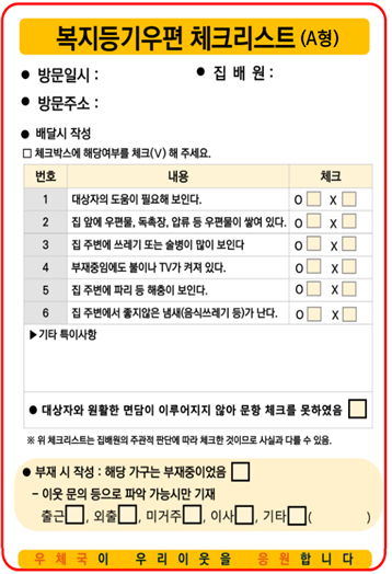복지등기우편 체크리스트 _ 과기정통부 제공 