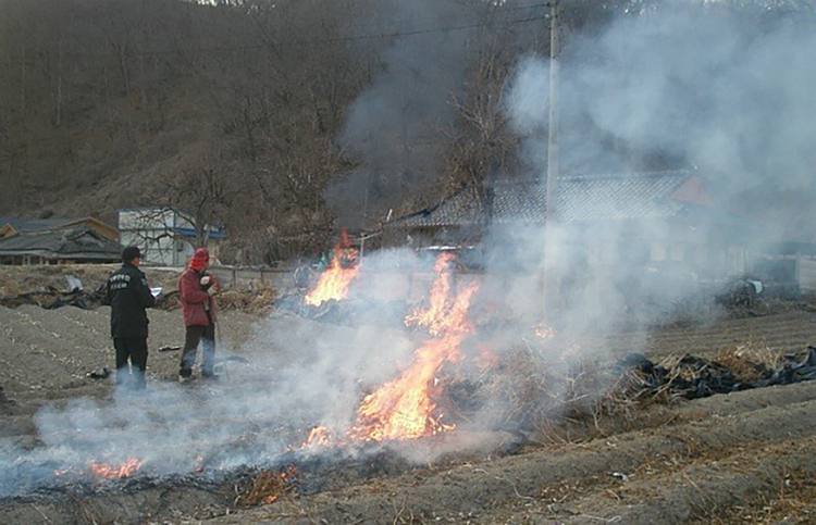 논밭두렁 태우기를 단속하고 있다. 사진 : 산림청 제공 