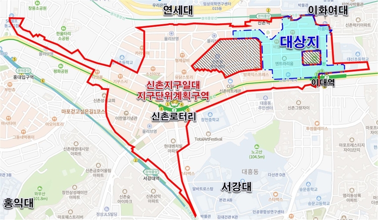 서대문구 이대 앞 상권 ‘권장용도 확대 대상지’ 구역도 (사진_서대문구 제공)