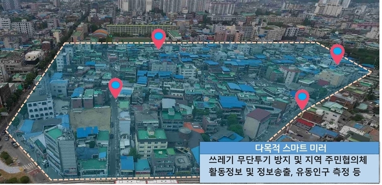 쓰레기 무단투기 방지를 목적으로 가능동 731-1번지 흥선행복마을 일대에 설치된 AI 다기능 스마트 미러_ 사진 = 의정부시 제공 