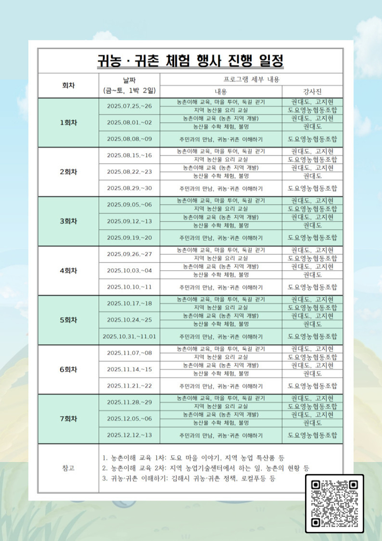 도요살이 프로그램 일정표<이미지-김해시>